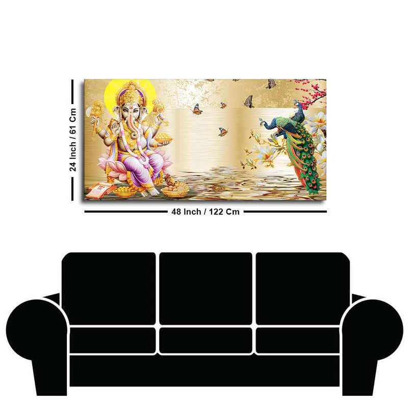 Lord Ganesha and Peacocks Canvas Wall Painting