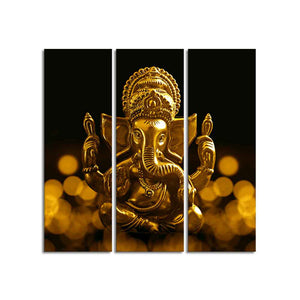 Lord Ganesha Canvas Wall Painting of 3 Pieces