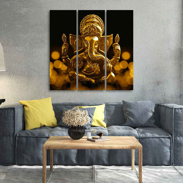 Lord Ganesha Canvas Wall Painting of 3 Pieces