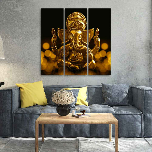 Lord Ganesha Canvas Wall Painting of 3 Pieces