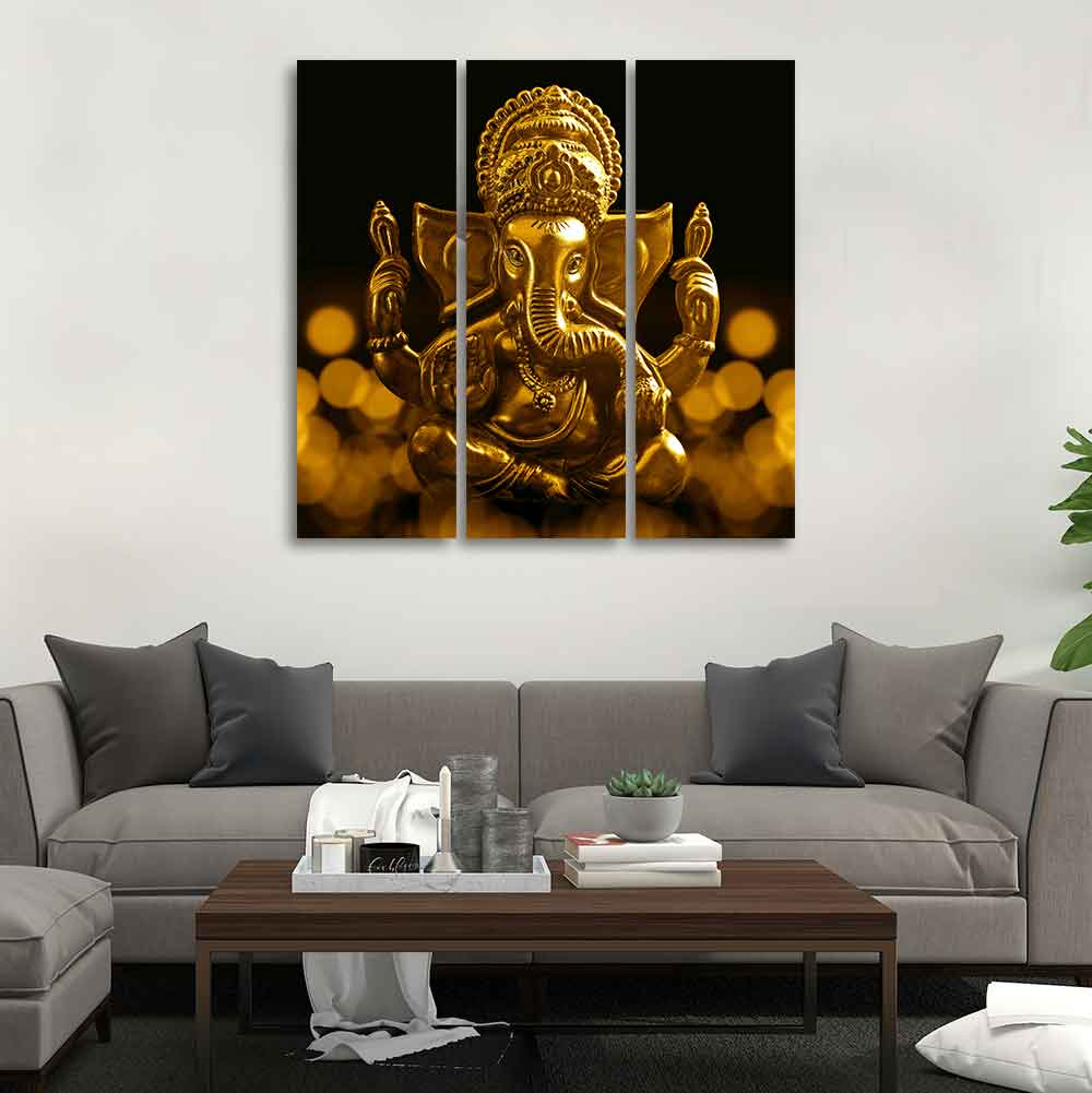 Lord Ganesha Canvas Wall Painting of 3 Pieces