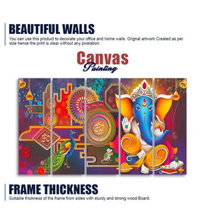 Lord Ganesha Canvas Wall Painting of Five Pieces