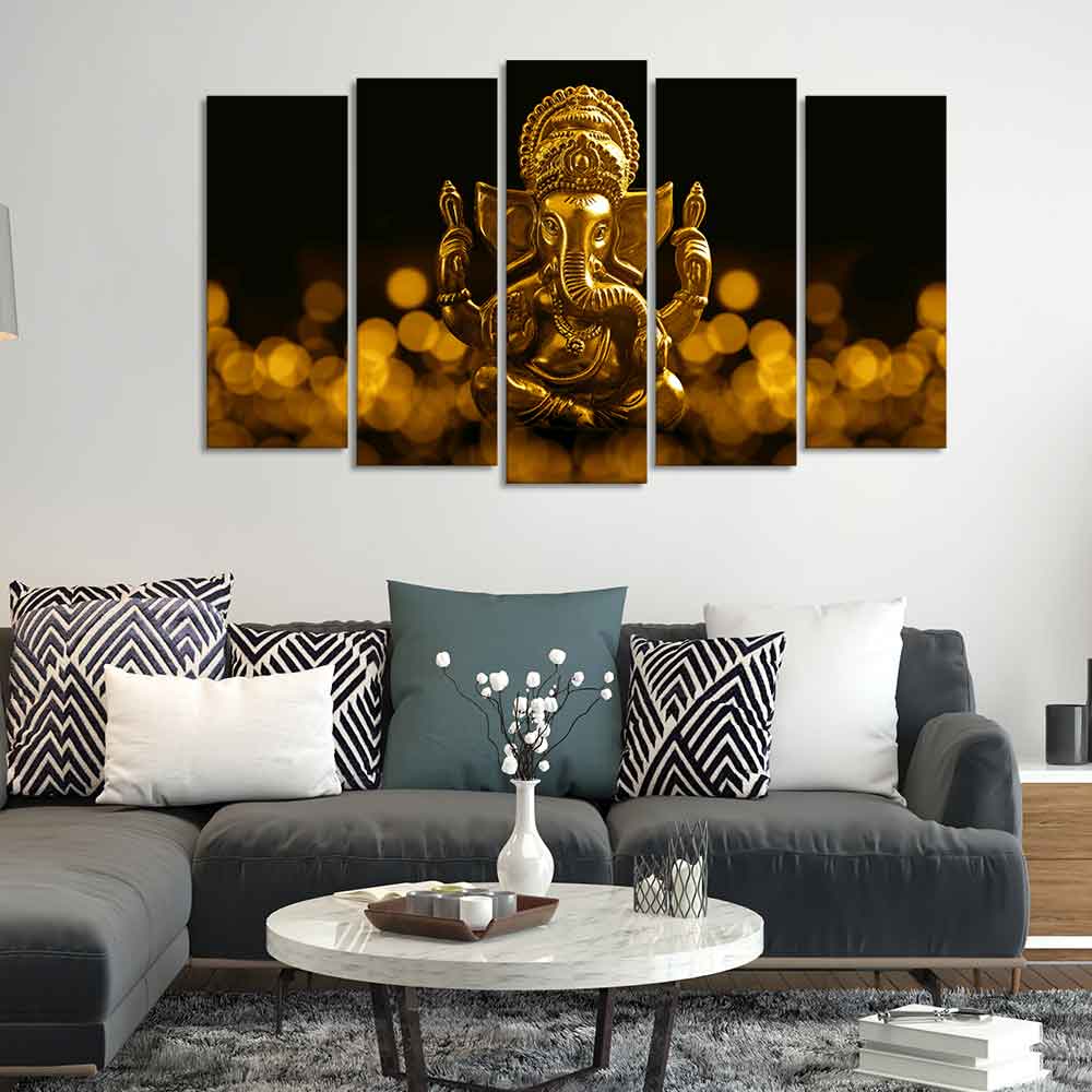 Lord Ganesha Canvas Wall Painting Set of Five Pieces