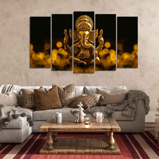 Lord Ganesha Canvas Wall Painting Set of Five Pieces