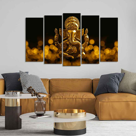 Lord Ganesha Canvas Wall Painting Set of Five Pieces