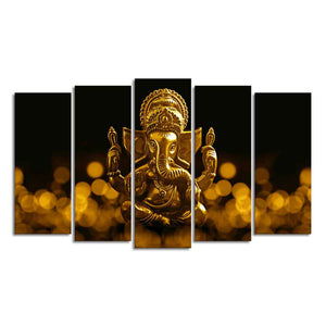 Lord Ganesha Canvas Wall Painting Set of Five Pieces