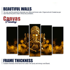 Lord Ganesha Canvas Wall Painting Set of Five Pieces