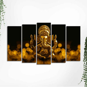 Lord Ganesha Canvas Wall Painting Set of Five Pieces