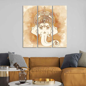 Lord Ganesha Face Wall Painting of Three Panels