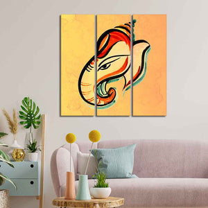 Lord Ganesha Head Abstract Art Canvas Wall Painting Set of Three