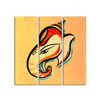 Lord Ganesha Head Abstract Art Canvas Wall Painting Set of Three