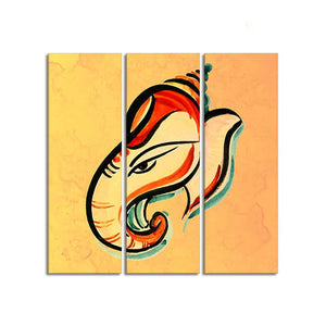 Lord Ganesha Head Abstract Art Canvas Wall Painting Set of Three