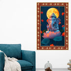 Lord Ganesha in Meditation Floral Border Vertical Wall Painting