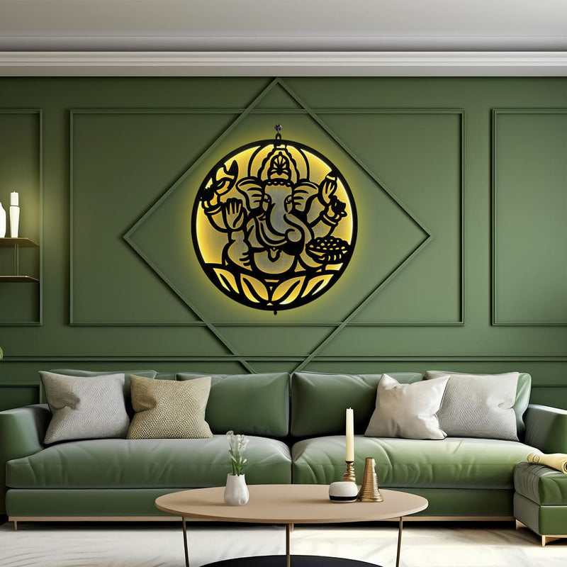 Lord Ganesha LED Wall Hanging Light for Temple and Wall Decor