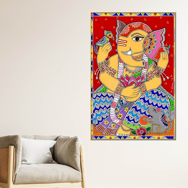 Lord Ganesha Madhubani Decoration Canvas Wall Painting