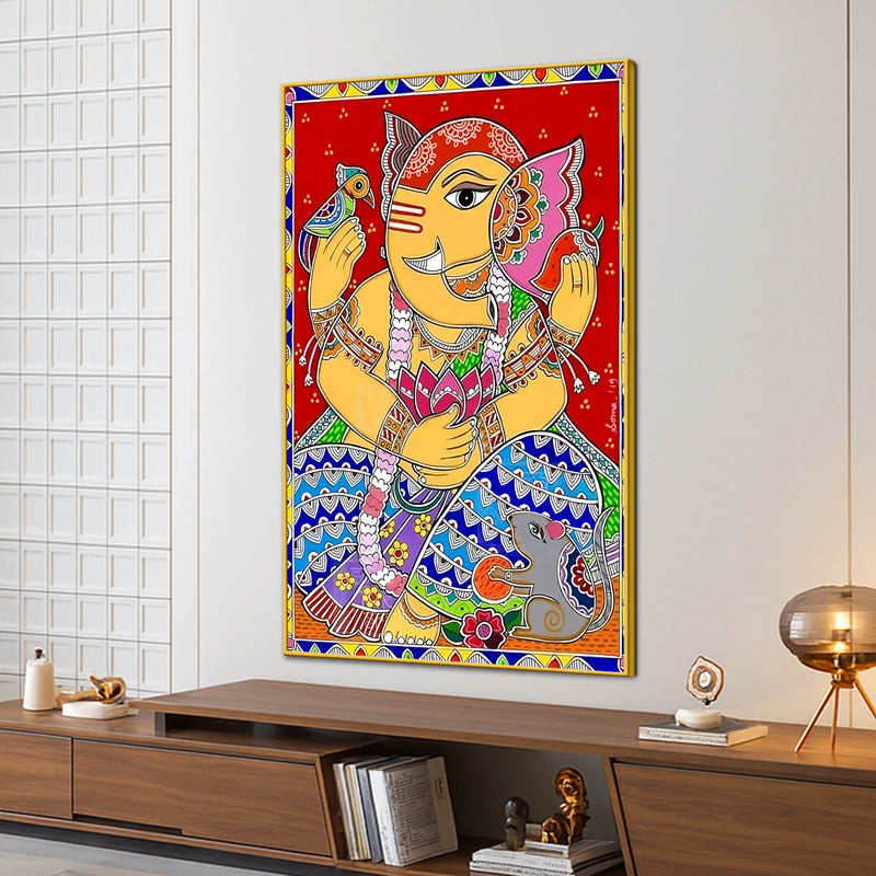 Lord Ganesha Madhubani Decoration Canvas Wall Painting