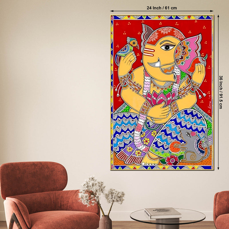 Lord Ganesha Madhubani Decoration Canvas Wall Painting