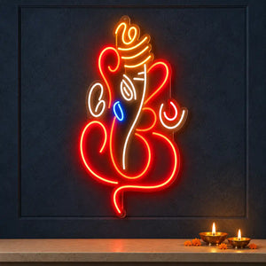 Lord Ganesha Multicolour Neon Wall Light for Home, Mandir & Shop Decoration