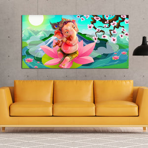 Lord Ganesha Playing Flute Premium Wall Painting