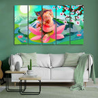 Lord Ganesha Playing Flute Premium Wall Painting of Five Pieces