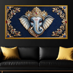 Lord Ganesha Royal Art Crystal Glass Wall Painting for Wealth, Success & Prosperity Décor