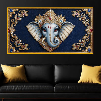 Lord Ganesha Royal Art Crystal Glass Wall Painting for Wealth, Success & Prosperity Décor