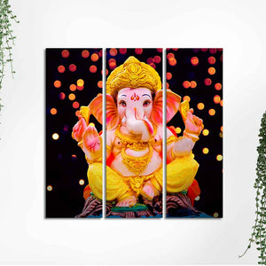 Lord Ganesha Sculpture Canvas Wall Painting Set of Three