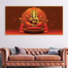 lord-ganesha-sitting-on-sacred-lotus-throne-in-padmasana-premium-canvas-wall-painting-for-home-pooja-spaces