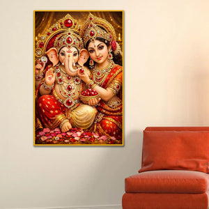 Lord Ganesha with Goddess Lakshmi Floating Frame Crystal Wall Painting