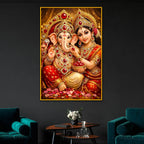Lord Ganesha with Goddess Lakshmi Floating Frame Crystal Wall Painting
