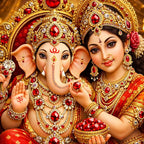 Lord Ganesha with Goddess Lakshmi Floating Frame Crystal Wall Painting