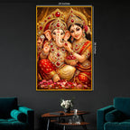 Lord Ganesha with Goddess Lakshmi Floating Frame Crystal Wall Painting