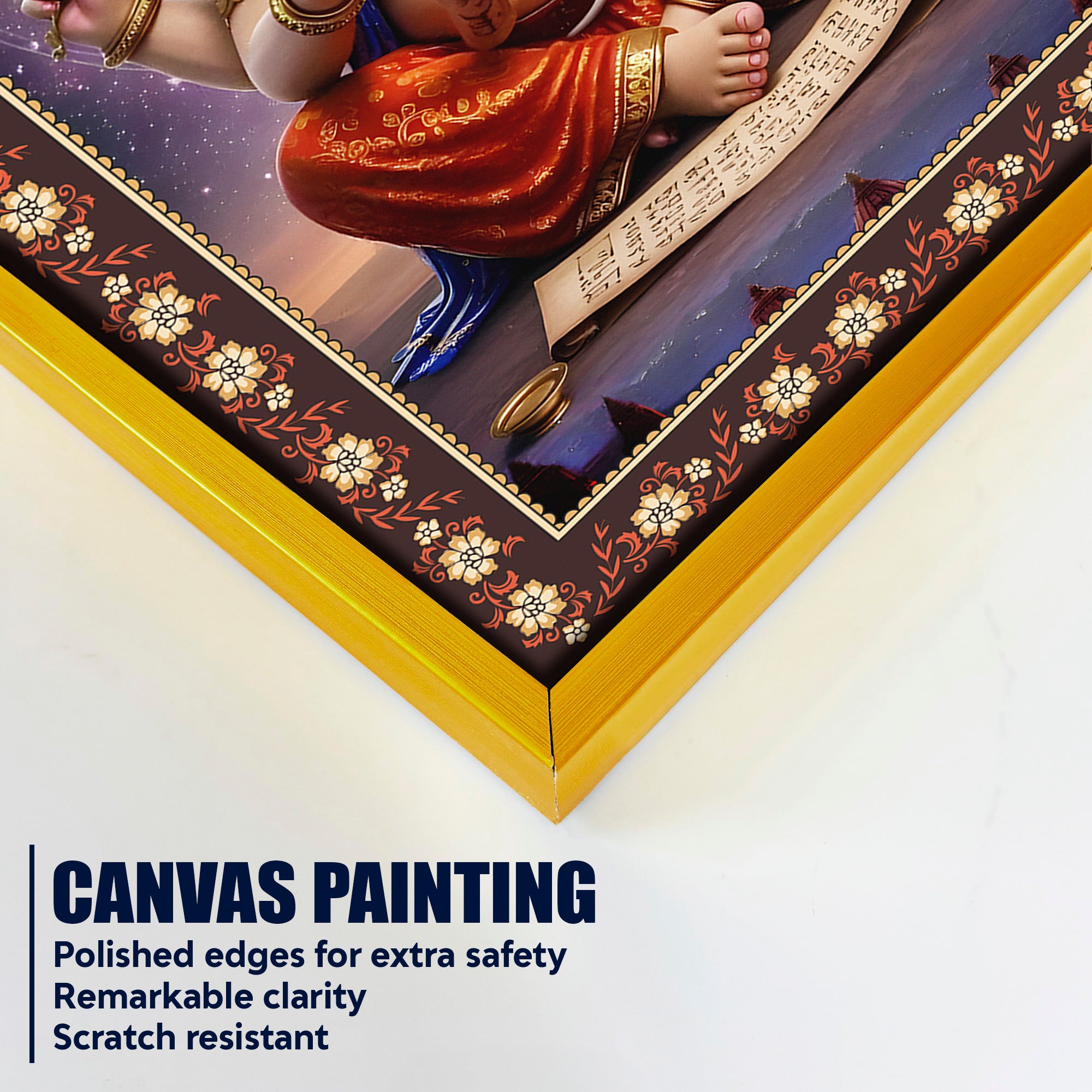 Lord Ganesha Writing Mahabharata Floral Border Vertical Wall Painting