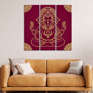 Lord Ganpati Canvas Wall Painting of Three Pieces