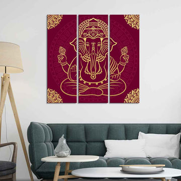 Lord Ganpati Canvas Wall Painting of Three Pieces