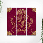 Lord Ganpati Canvas Wall Painting of Three Pieces