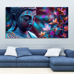 Lord Gautam Buddha Floral Art Canvas Wall Painting