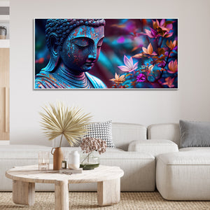 Lord Gautam Buddha Floral Art Canvas Wall Painting