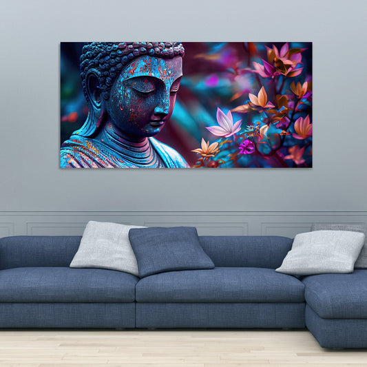 Lord Gautam Buddha Floral Art Canvas Wall Painting