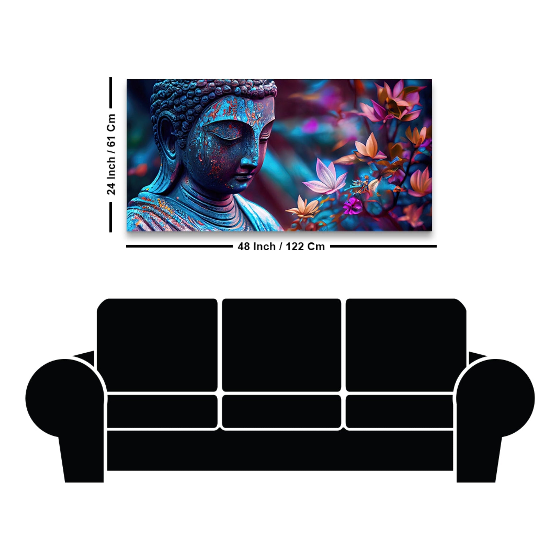 Lord Gautam Buddha Floral Art Canvas Wall Painting