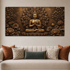 Lord Gautam Buddha Floral Mandala Metallic Look 3D Canvas Wall Painting
