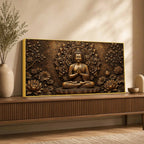 Lord Gautam Buddha Floral Mandala Metallic Look 3D Canvas Wall Painting