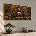 Lord Gautam Buddha Floral Mandala Metallic Look 3D Canvas Wall Painting