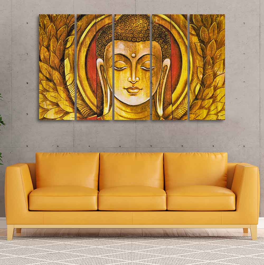 Lord Gautam Buddha Meditation Wall Painting of Five Pieces