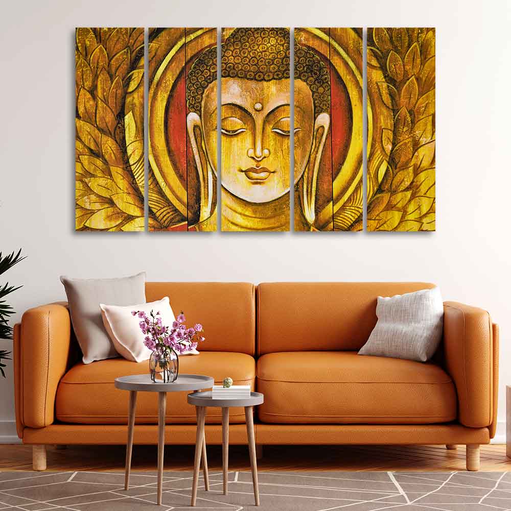 Lord Gautam Buddha Meditation Wall Painting of Five Pieces