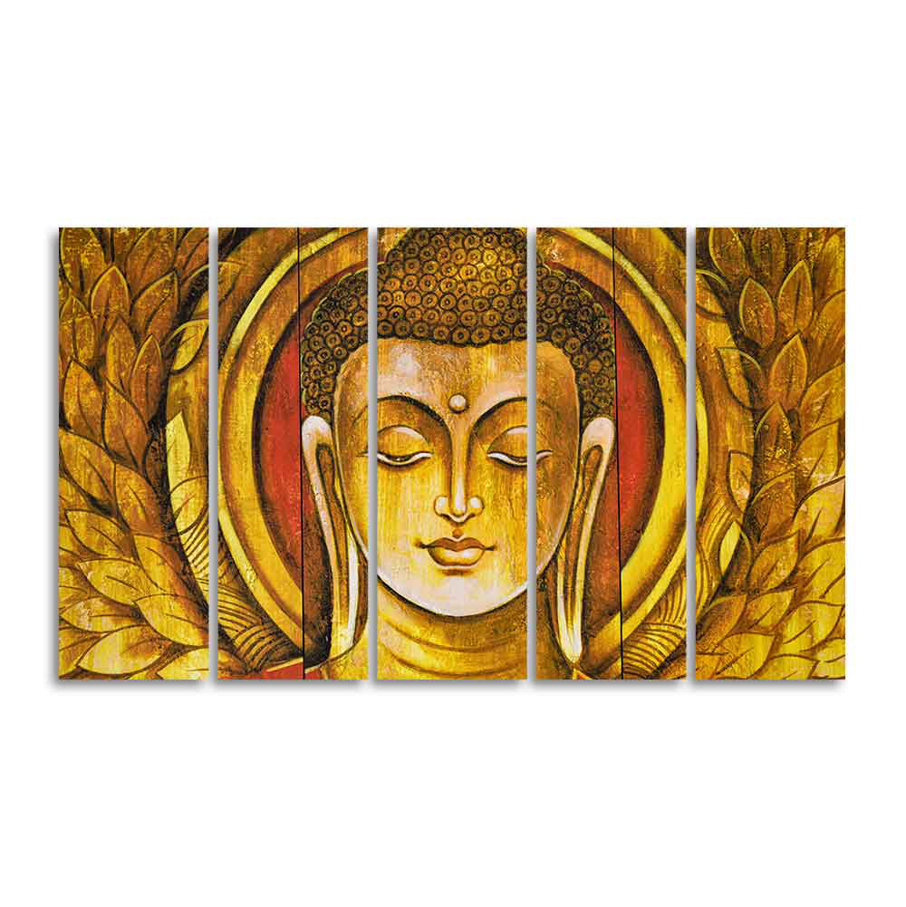 Lord Gautam Buddha Meditation Wall Painting of Five Pieces