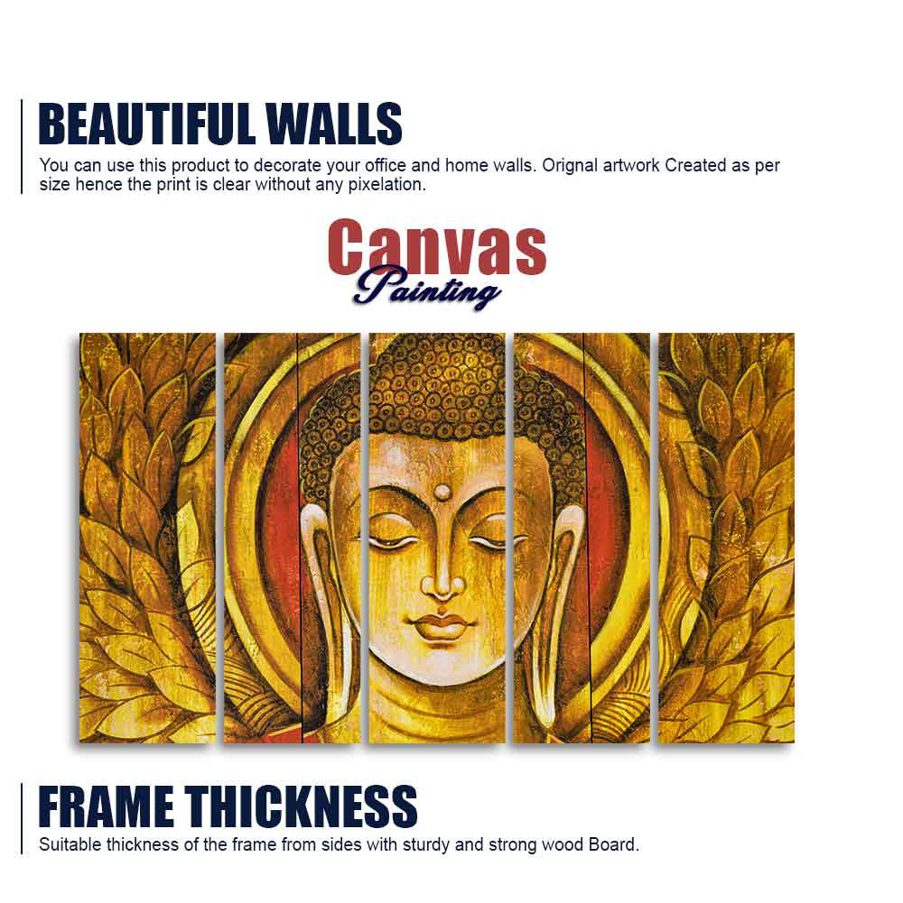 Lord Gautam Buddha Meditation Wall Painting of Five Pieces