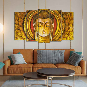 Lord Gautam Buddha Meditation Wall Painting Set of Five Pieces