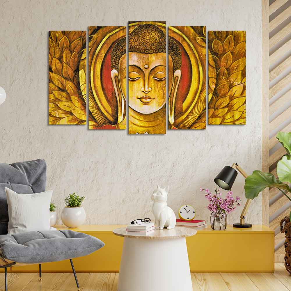 Lord Gautam Buddha Meditation Wall Painting Set of Five Pieces