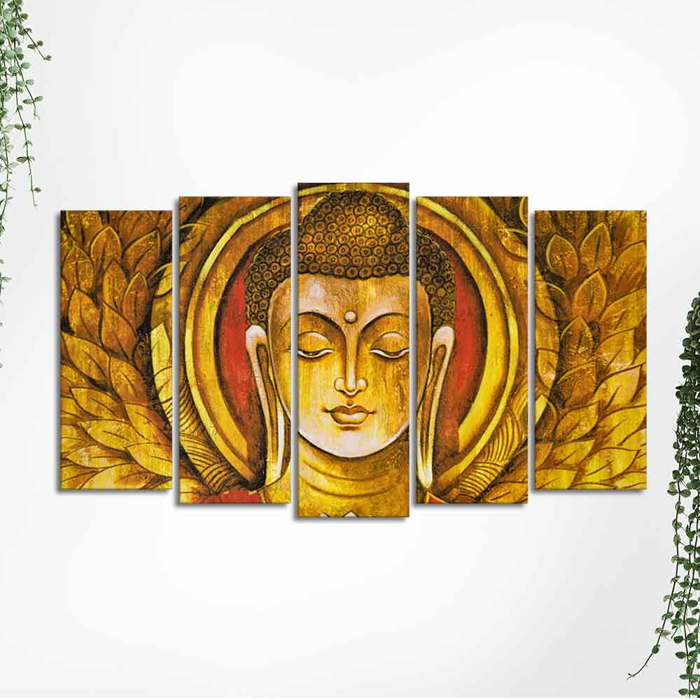 Lord Gautam Buddha Meditation Wall Painting Set of Five Pieces